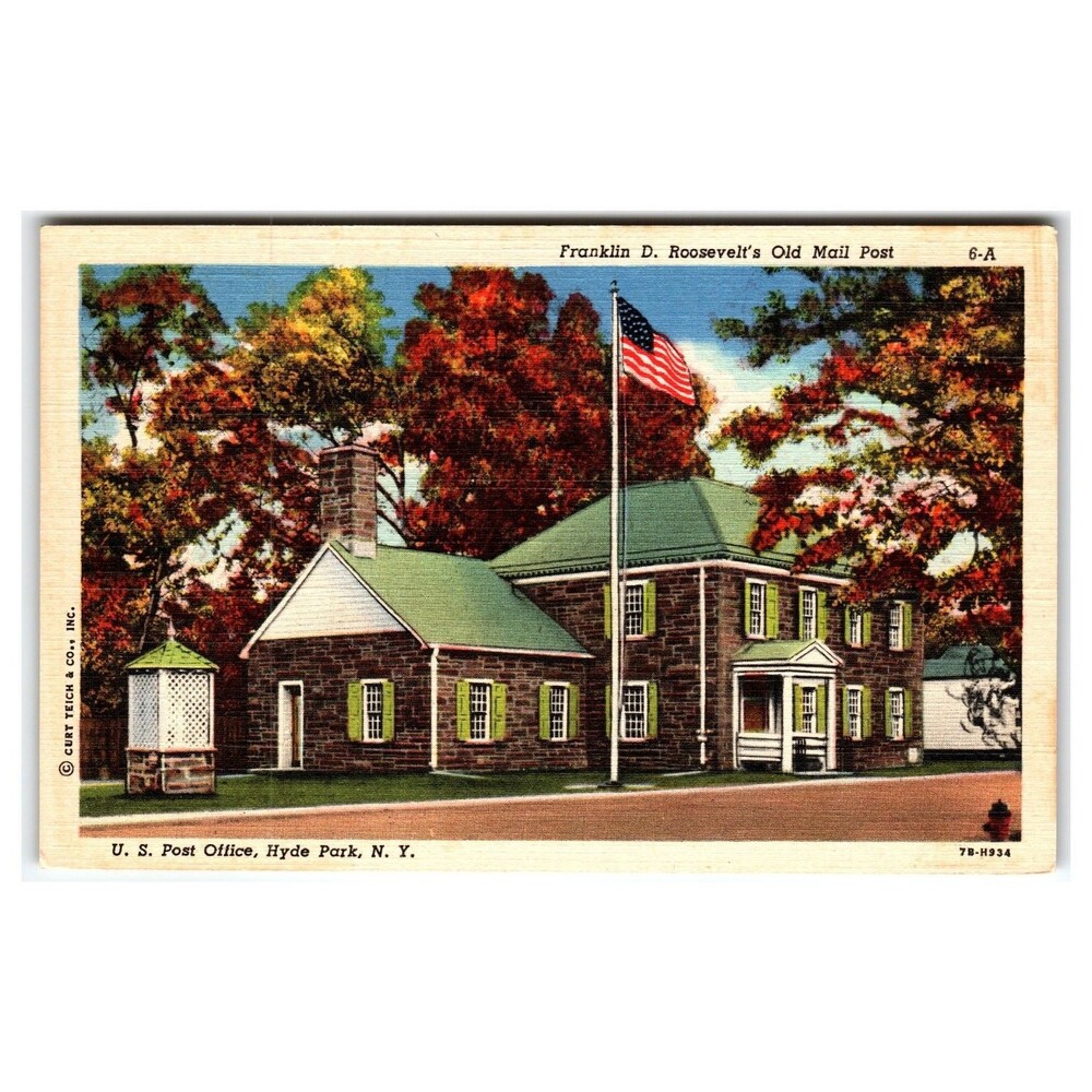 FDR Old Mail Post Hyde Park NY Post Office Curt Teich Linen Postcard 1947